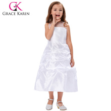 Grace Karin See through yarns around neck Sleeveless white long wedding party girl dress CL4492